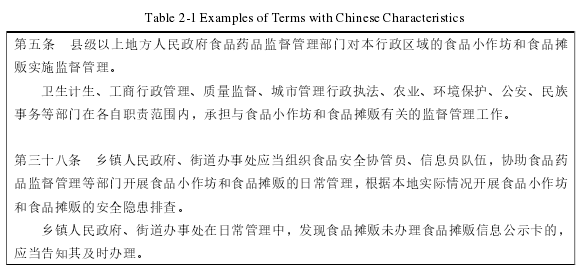 Table 2-1 Examples of Terms with Chinese Characteristics